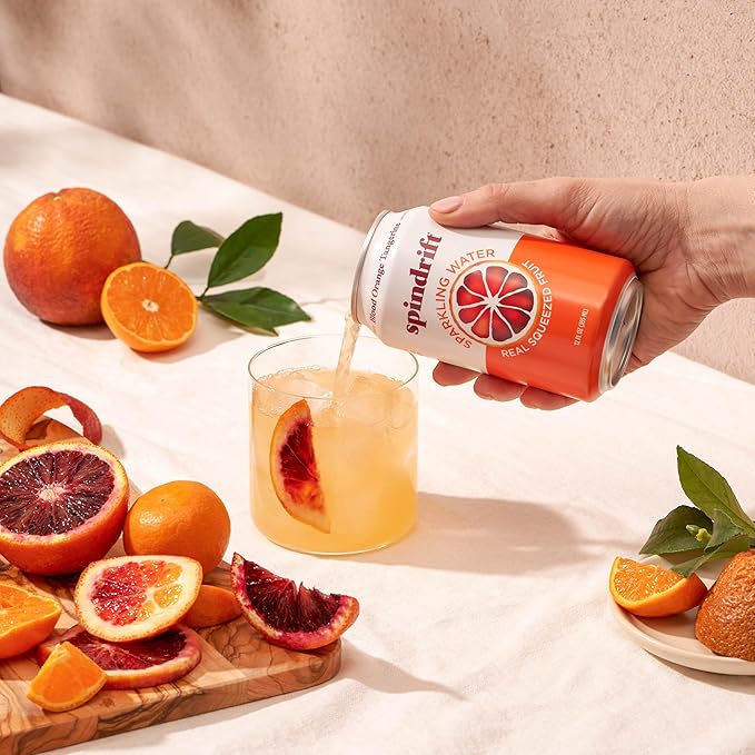 Spindrift Sparkling Water, Blood Orange Tangerine Flavored, Made with Real Squeezed Fruit, 12 Fl Oz Cans, Pack of 24 (Only 12 Calories per Can)