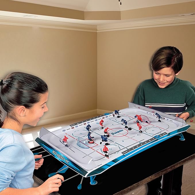 Franklin Sports Tabletop Rod Hockey Game - Gameroom Ice Hockey Table Game for Kids + Adults - Arcade Style Board + Mini Pucks Included