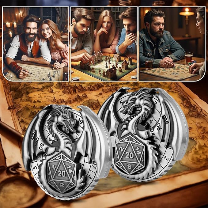 Spinner DND Dice Set, 7-in-1 Fingertip Gyro Metallic DND Dice, DND Starter Set, Dragon Dice Spinner for DND Dice Set, D&D Gifts with Gift Box, Role Playing Game Board Game Accessories, Dark Silver