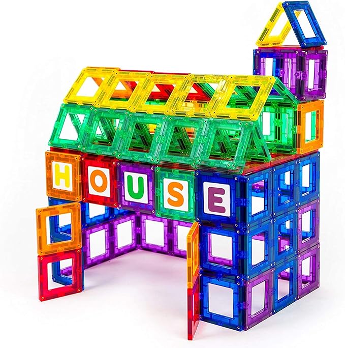 Playmags Magnetic Tile Building Set: Exclusive Educational Clickins 36-Pc. Kit: 18 Super Strong Clear Color Magnet Tiles Windows & 18 Letters & Numbers Stimulate Creativity & Brain Development