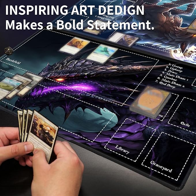 Card Playmat 24" x 14" Game Mats for TCG/MTG Cards, Trading Card Game Stitched Play Mat Original Duel Mat Gaming Competition Pad Board Games Card Binder Tabletop Mat, Dragon Mana