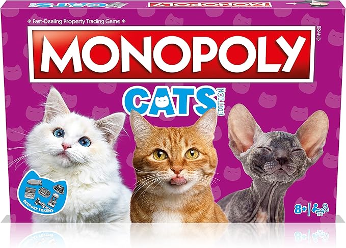 Cats Monopoly Board Game English Edition, Play with Your Favourite felines with Bespoke Tokens and Trade Your Way to Success, Fun Family Board Game for Ages 8 and up