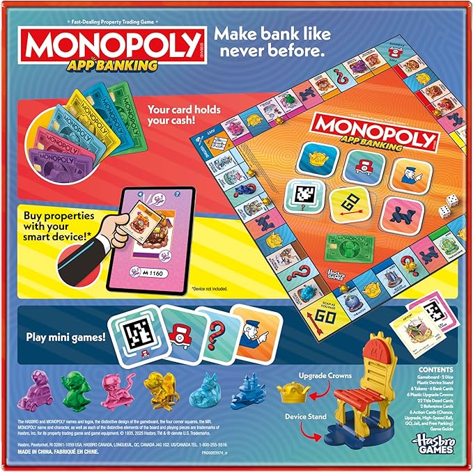 Monopoly App Banking Board Game | App-Enabled Game | Links to Smart Devices | Ages 8+ | 2 to 6 Players | 45 Mins. | Family Games for Kids