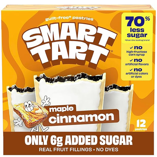 Smart Tart Toaster Pastries Maple Cinnamon - Low Sugar Snacks, Healthy Breakfast Pastry, On the Go Snack - Only 6g Added Sugar - 12 Count