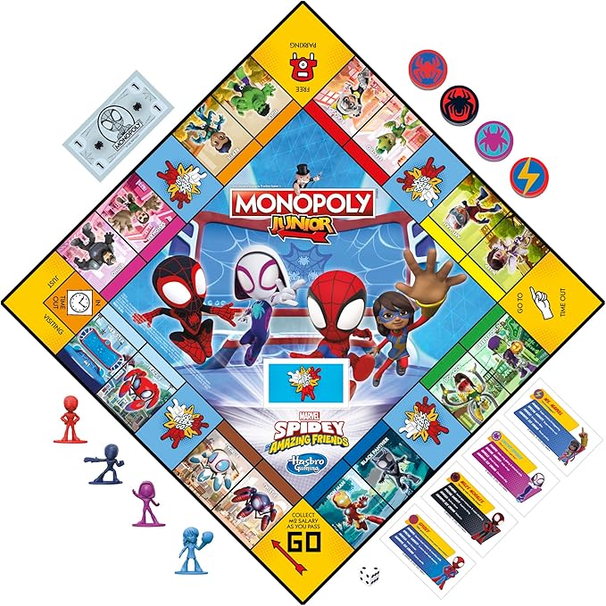 Monopoly Junior: Marvel Spidey and His Amazing Friends Edition Board Game for Kids Ages 5+, with Artwork from The Animated Series, Kids Board Games (Amazon Exclusive)