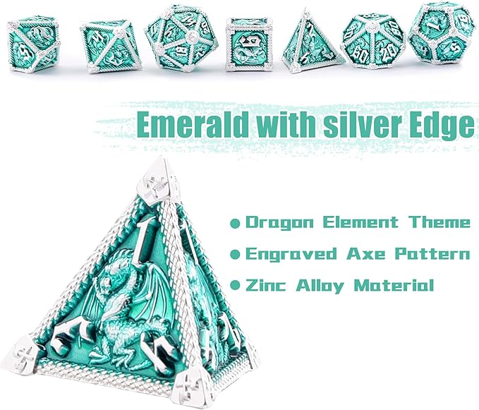 AUSTOR 7-Die Metal DND Dice Set Dungeons and Dragons Polyhedral Roll Playing Dice with Box D20 D12 D10 D% D8 D6 D4 for Pathfinder MTG RPG Board Games