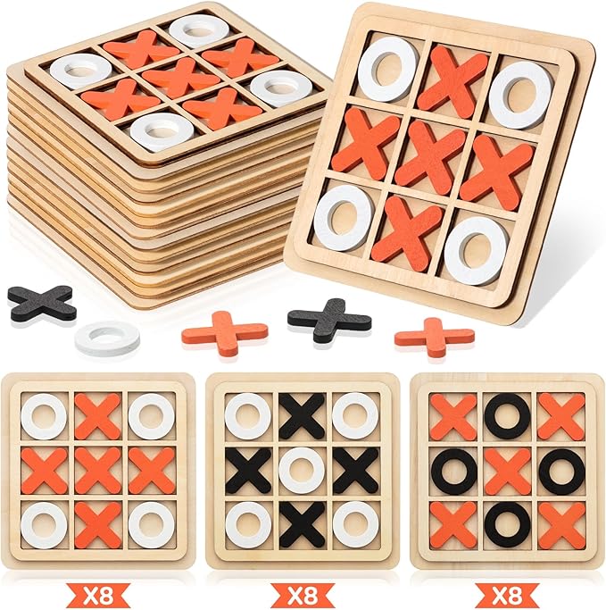 24 Pcs Wooden Tic Tac Toe Game Mini Board Game Xo Chess Board Tic Tac Toe Family Birthday Party Favors Goody Bag Stuffer