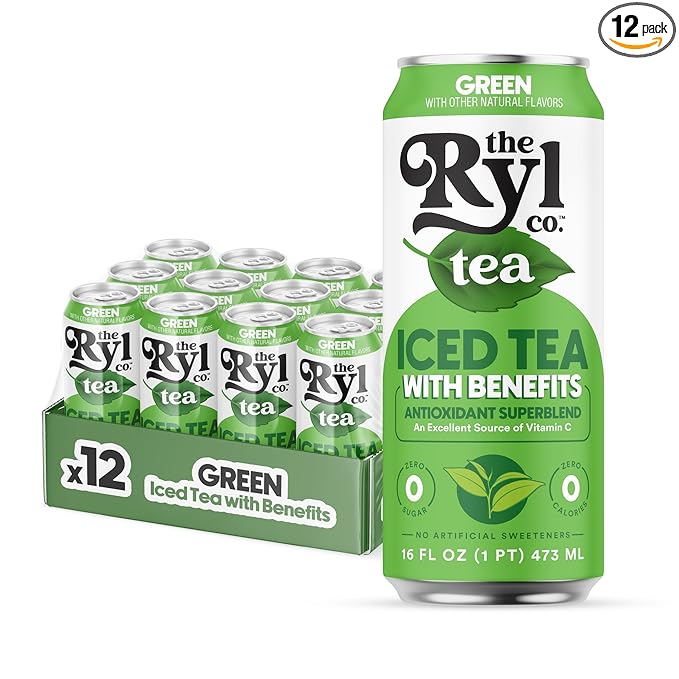 Ryl Iced Tea, Green, Antioxidant Superblend, Zero Sugar, Low Carb, Zero Calorie Iced Tea, 16.0 Fl Oz (12-Pack)