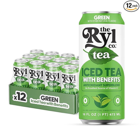 Ryl Iced Tea, Green, Antioxidant Superblend, Zero Sugar, Low Carb, Zero Calorie Iced Tea, 16.0 Fl Oz (12-Pack)