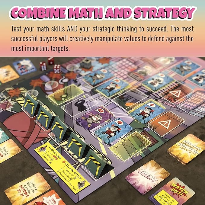 Outnumbered: Improbable Heroes - Mensa Award Winning Superhero Math Board Game | Fun & Educational STEM Game for Kids, Adults, and Families | Learn Multiplication & Division