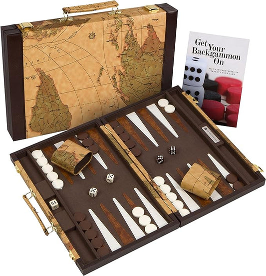 Get The Games Out Top Backgammon Set - Classic Board Game Case - Best Strategy & Tip Guide - Available in Small, Medium and Large Sizes (Map, Medium)