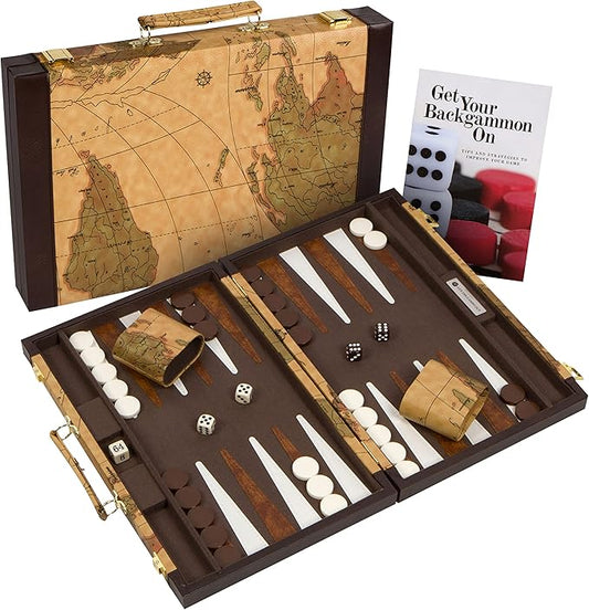 Get The Games Out Top Backgammon Set - Classic Board Game Case - Best Strategy & Tip Guide - Available in Small, Medium and Large Sizes (Map, Medium)