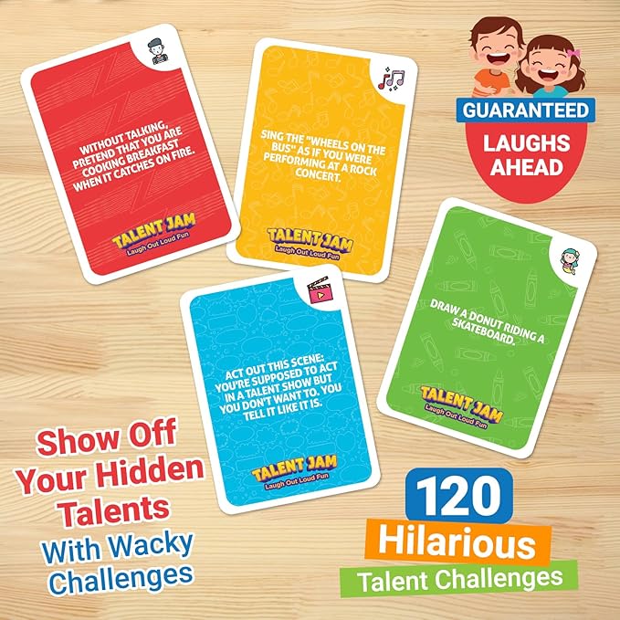 ThinkPsych Talent Jam - Hilarious Talent Show & Charades Game - Fun Family Games for Kids and Adults - Family Game Night for Teens