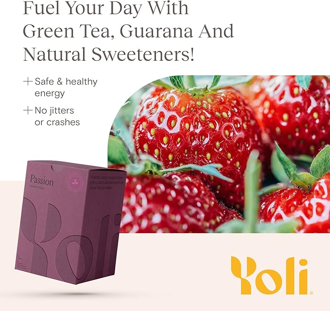 Yoli® Passion Energy Drink Powder Mix - Natural Energy Drink Mix for Endurance and Stamina, 30 Packets - Berry