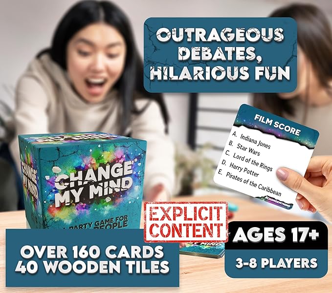 Change My Mind - Outrageous Debate & Rank Adult Party Game - Hilarious Adult Game Night, Fun Party Games - Group Game Night & Parties - Ages 17+, 3-8 Players