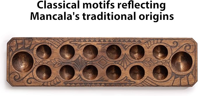 Yellow Mountain Imports Mancala Set with 17.3-Inch Solid Wood Board and Quartz Pebble Playing Pieces