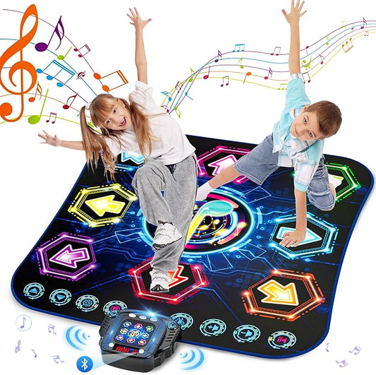 Dance Mat, 2025 Light Up 8-Button Dance Pad with Wireless Bluetooth, Upgraded Flowing Light Control System with Stands, Kids Toys Music Games Birthday for 3-12 Year Old Boys Girls