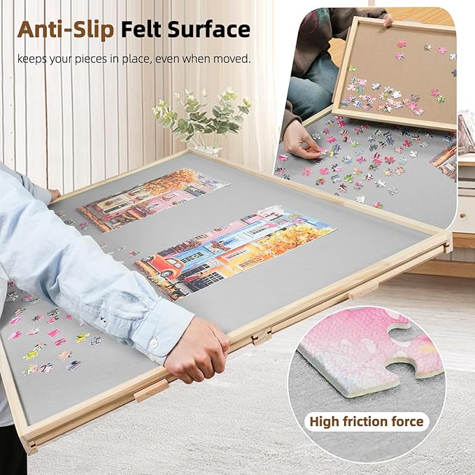ALL4JIG 2000 Pieces Rotating Puzzle Board with 4 Drawers & Lazy Susan, 40.1" × 28.5" Wooden Jigsaw Puzzle Table with Cover, Portable Puzzle Board