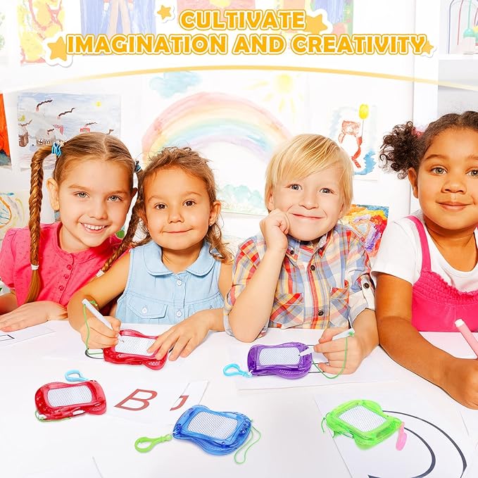 Chinco 24 Pieces Kids Mini Magnetic Drawing Board for Backpack Keychain Clip Erasable Mini Doodle Boards Toys for Party Colorful Writing Sketch Painting Pad Set Classroom Reward Supplies(Classic)