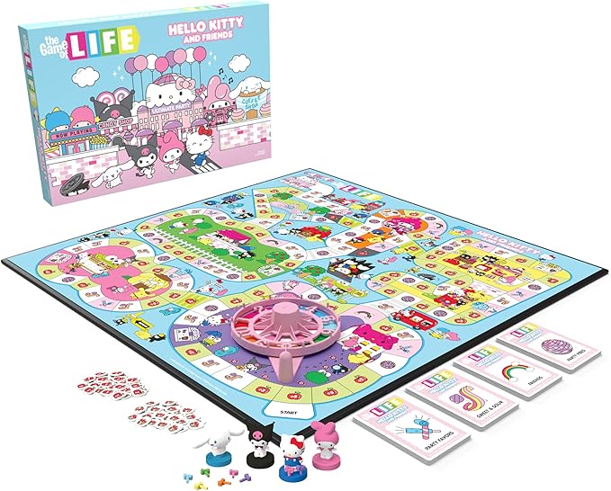 The Game of Life: Hello Kitty and Friends Board Game, Collect Apples and Buy Bows on The Way to The Ultimate Party, Play as Hello Kitty, Kuromi, & More, Officially Licensed Collectible & Merchandise