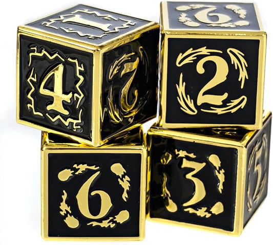 Metal Dice Set Collection for DND and All TRPG Games (Nightwatch, Gold 4D6)