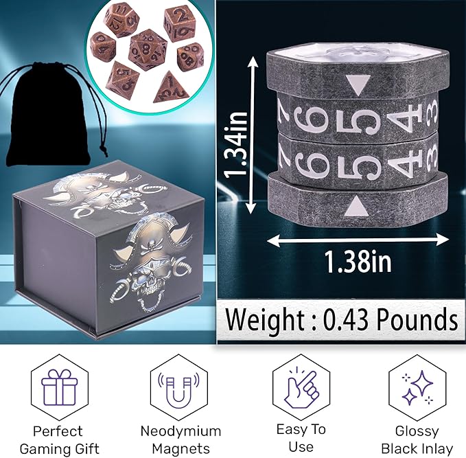 MTG Life Counter Wheel Metal Life Counter MTG Tracker, Mini Dice Set, Gift Box Packaging for Cards, MTGs Compatible Board Games, DND Game Accessories (Nickel_White)