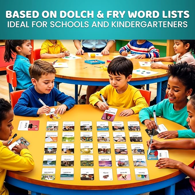 QUOKKA 520 Sight Words Flash Cards for Kids Adults – from Pre-K to 3rd Grade – 5 Levels & Bold Font & Jumbo Size & Dry Erase Cards with Realistic Images & Rings – Based on Dolch & Fry Word Lists