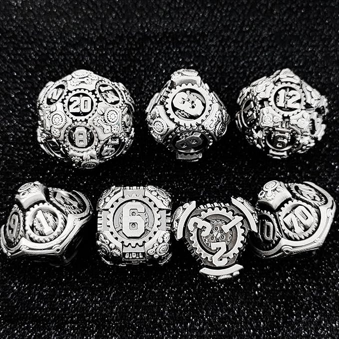 Geakeeper Construct D&D Dice, Metal DND Dice Set, 7Pcs Polyhedral Dragon Metallic D&D Dice with Gift Case for Dungeons and Dragon Game, RPG Role Playing Table Game Gifts (Black)