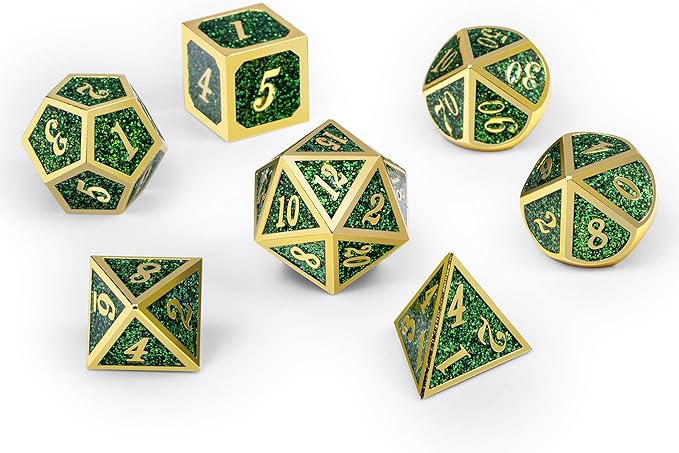 DNDND Metal Dice Set D&D,Glitter Green Heavy DND Dice with Free Metal Case for Role Playing Games Dungeons and Dragons