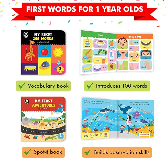 Madame Curie’s My 1 Year Old Library Set of 5 | Baby Toys, for Ages 12-18-24 Months | Best Toddler Board Books | Birthday Gift Ideas for Newborn Girl & Boy, Infant Toys