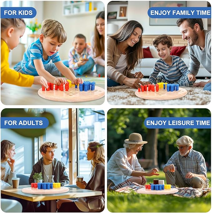 Large 15" Wooden Chinese Checkers Board Game – Classic Strategy Game with 75 Wooden Pegs (6 Colors), 2-6 Players (10 Pegs Each) or 2-3 Players (15 Pegs Each) – Fun Family Game for Kids, Adults