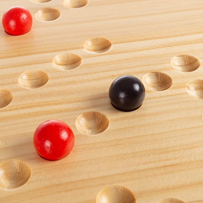 Hey! Play! Classic Wooden Strategic Thinking Game-Complete Set with Board, 24 Colored Marbles, 2 Dice-Fun Vintage 6-Player Game for Kids and Adults