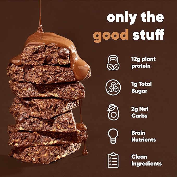 IQBAR Brain and Body Plant Protein Bars - Chocolate Sea Salt - 24-Count Low Carb - Gluten Free, High Fiber, Vegan Snacks - Low Sugar Meal Replacement