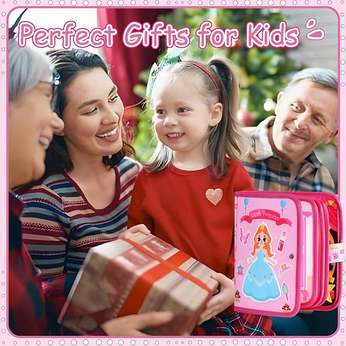 Busy Book for Toddlers 1-3, Princess Busy Board Toys for Girls, Montessori Preschool Learning Role Play Toy Book for Kids