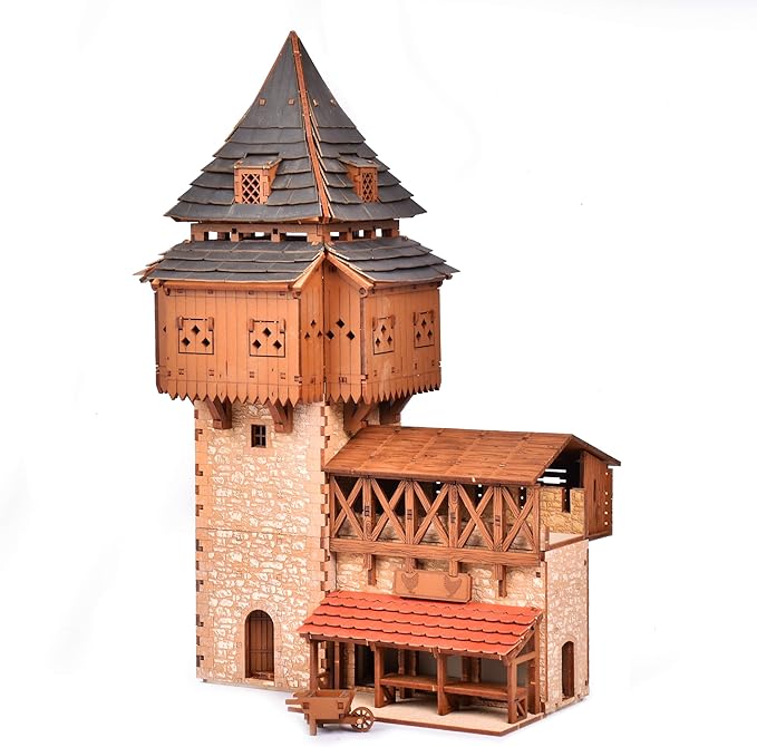 Eyrie P Castle Guard Tower - 3D Wooden Puzzle - DIY 28mm Scale Model Building Set for Adults and Collectors - Educational Toy - Creative Gift - Tabletop Miniature Relief Building Set