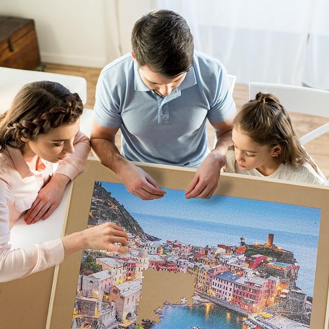 WOOD CITY Puzzle Board, 1500 Piece Wooden Jigsaw Puzzle Board with Drawers, 35” x 27” Portable Puzzle Table with Covers and Lazy Susan, Rotating Jigsaw Puzzle Table for Kids and Adults (1500PCS)