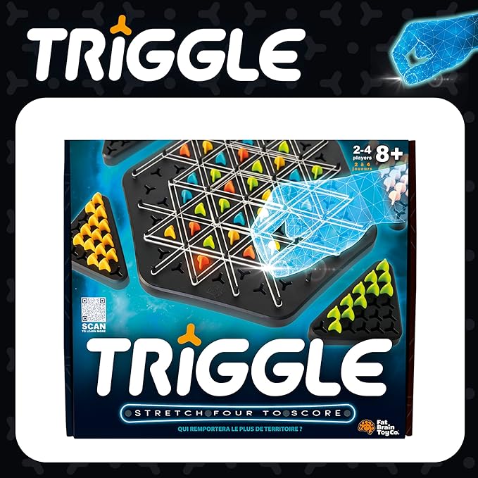 Fat Brain Toys Triggle - Stretch Four to Score [Fun Family Brainteaser Strategy Game for Kids, Teens, & Adults] Rubber Band Triangle Game