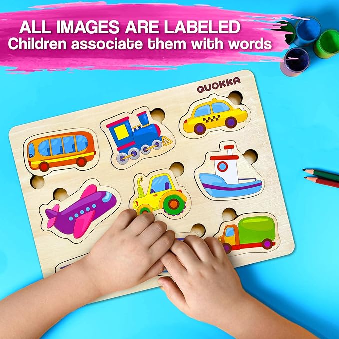 QUOKKA Wooden Puzzles for Toddlers 3-5 - Cars Toddler Puzzles 1-3 Years Old - Gift Educational Toys for Boys and Girls - Wood Games for Children's Learning 2-4