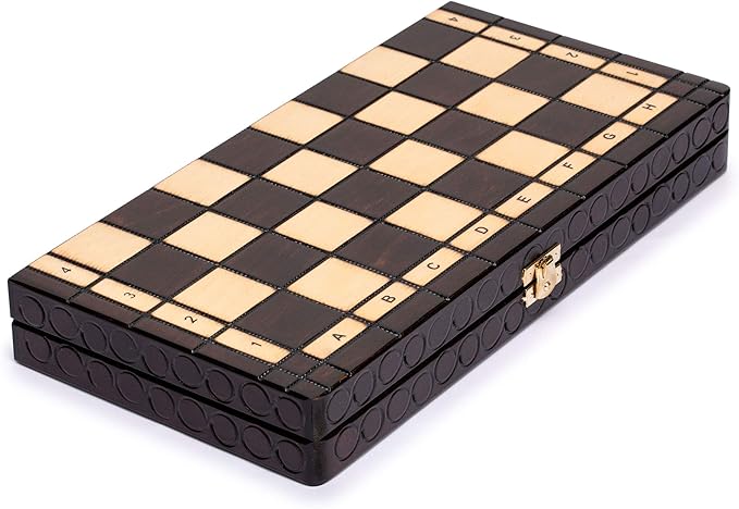 Husaria European International Chess Wooden Game Set, King's Classic - 13.8 Inches Medium Size Chess Set with Handcrafted Chessmen and Felted Folding Board