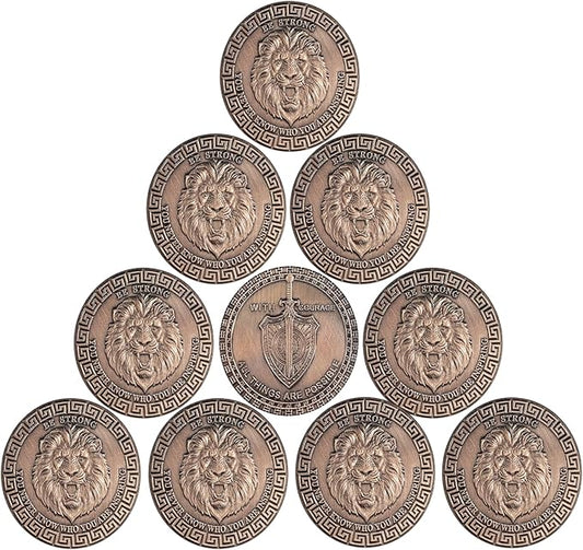 Lion Sword and Shield Challenge Coin - Inspirational Collectible, High Relief Design, Symbol of Courage and Strength, Medieval Style Classic Amulet(Pack of 10)