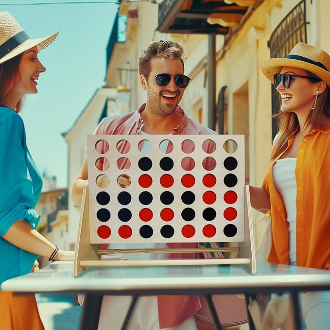 GOTHINK Giant Wooden Four in a Row 1.9Ft Board Games for Family Night Toy Gifts - 4 in a Row Game Set with 42 Coins for Kids & Adults Birthday Party Games & Holiday Indoor/Ourdoor Activity