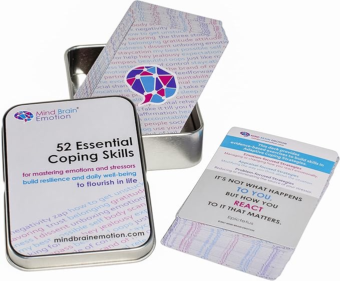 Mind Brain Emotion 52 Essential Coping Skills Cards - Self Care Exercises for Stress and Social Anxiety Relief - Resilience, Emotional Agility, Confidence Therapy Games for Teens, Adults