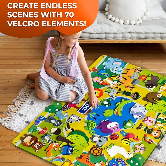 QUOKKA Zoo Felt Board for Kids 3-5 Years Old - Social Emotional Preschool Learning Activities for Ages 2-4