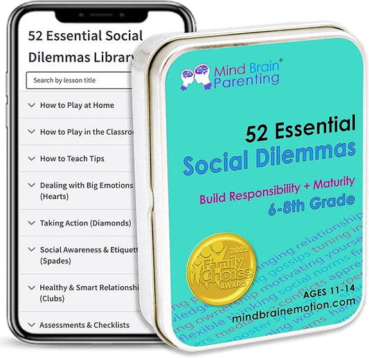 52 Essential Social Dilemmas: Skills for Kids & Teens to Thrive in Middle School - Conversation Cards Created by Teachers & Counselors for Family, Classroom, Counseling, Therapy Game (6-8 Grade)