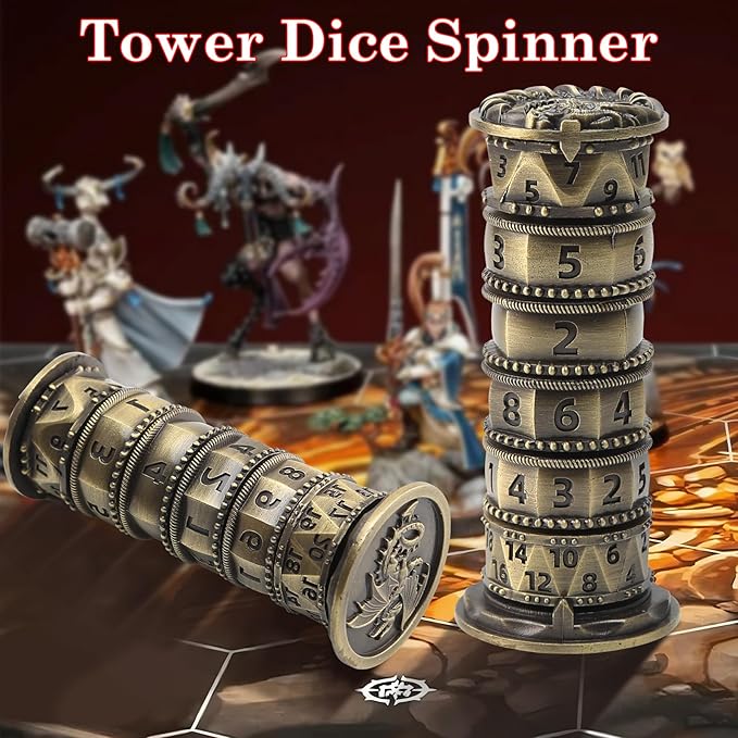 Pagoda Dice Spinner, 7 in 1 Metal Unique Roulette Dice for Sci-Fi, War, Crime Theme Tabletop Games