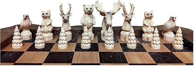 The Bridge Collection Forest Crowd Chessboard - Wooden Chess Board Set - Nice Chess Set for Adults - Exotic Chess Set for Mountain Lodge Cabin Decor