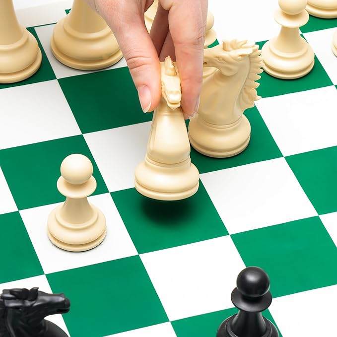 Best Chess Set Ever 4X Quadruple Weighted Tournament Chess Game (4.4" King) Large Staunton Modern Pieces, 20x20 Big Reversible & Foldable Silicone Mat, Professional Chess Board Set for Adults & Kids