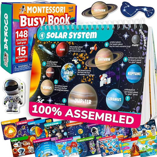 QUOKKA Montessori Busy Book for Ages 4-8 - Pre K Toddler Learning Activities for Homeschooling - My Preschool Busy Book for Toddlers 3-5 - 15 Kids Educational Solar System Activities