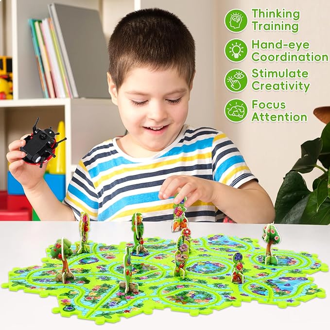 10Pcs Puzzle Racer Kids Car Track Set, Cars Toys for Toddlers, Puzzle Track Car Play Set, Race Tracks for Kids Ages 4-8, Educational Toys for 3 4 5 Year Old Boys (Ladybug)