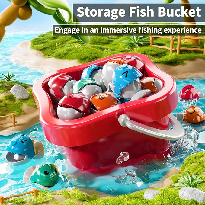 Magnetic Fishing Game Toys, Rotating Board Game with Music Including 48 Fishes and 8 Fishing Poles, Party Game Toys for Kids Age 4 5 6 7 8 and Up